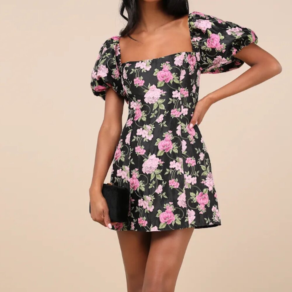 Lulu's Black Floral Mini Dress